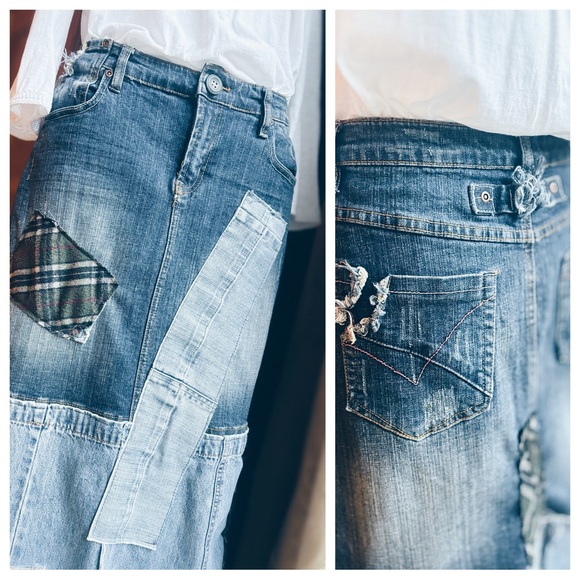 Skirt Maxi  Denim ALL PATCHED DENIM MAXI & BEADED TOP - Picture 4 of 15